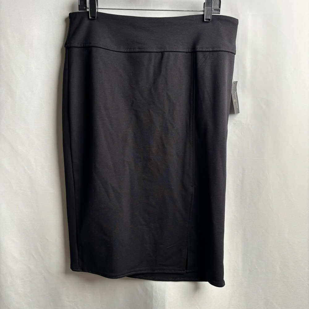 NWT Worthington Black Pencil Skirt Front Slit Pull On Stretch Office Rayon New L